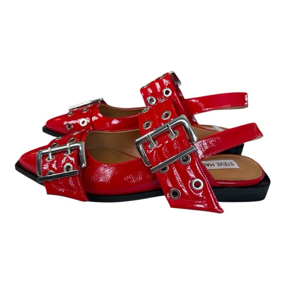 STEVE MADDEN GRAYA RED PATENT Stylish Red Women's Shoes with Buckle Flats Size 7 - Picture 12 of 17